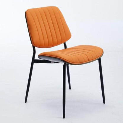 Dining Chairs Set of 2 Mid Century Modern Retro Faux Leather Chair with Walnut Bentwood Back Upholstered Seat Metal Legs Adjustable Foot for Kitchen Dining Room Chairs(Orange PU)