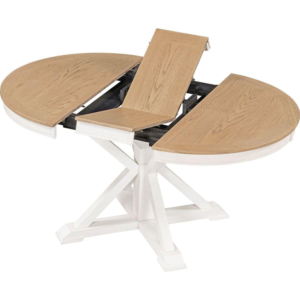 Retro Functional Extendable Dining Table with a 12" Leaf for Dining Room and Living Room (Oak Natural Wood + Off White)