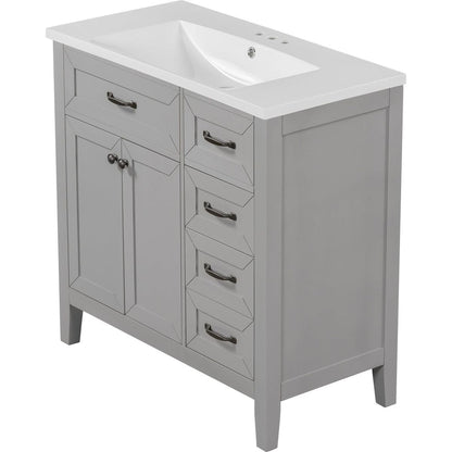 36" Bathroom Vanity with Sink Combo, Bathroom Cabinet with Drawers, Solid Frame and MDF Board, Grey