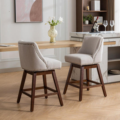 Counter Height Swivel Barstools, 26" H Seat Height Upholstered Bar Stools Set of 2, Fabric in Ivory - Streamdale Furniture