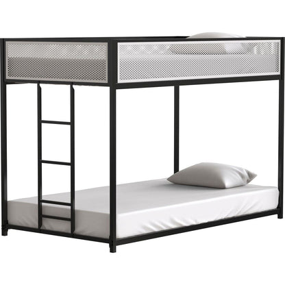 Adam Twin Twin Bunk Black with White Mesh Guard Rail for Kids and Adult, Low Profile and Easy Climbing with Stable Ladder