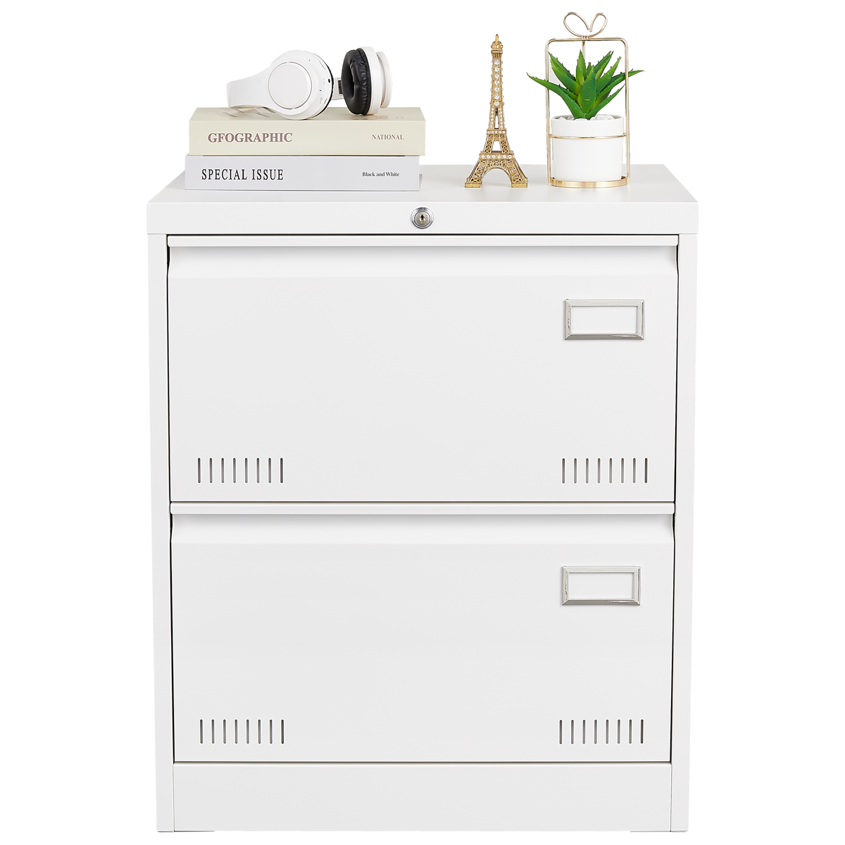 Filing Cabinet Lateral File Cabinet 2 Drawer, White Filing Cabinets with Lock, Locking Metal File Cabinets Three Drawer Office Cabinet for Legal/Letter/A4/F4 Home Offic