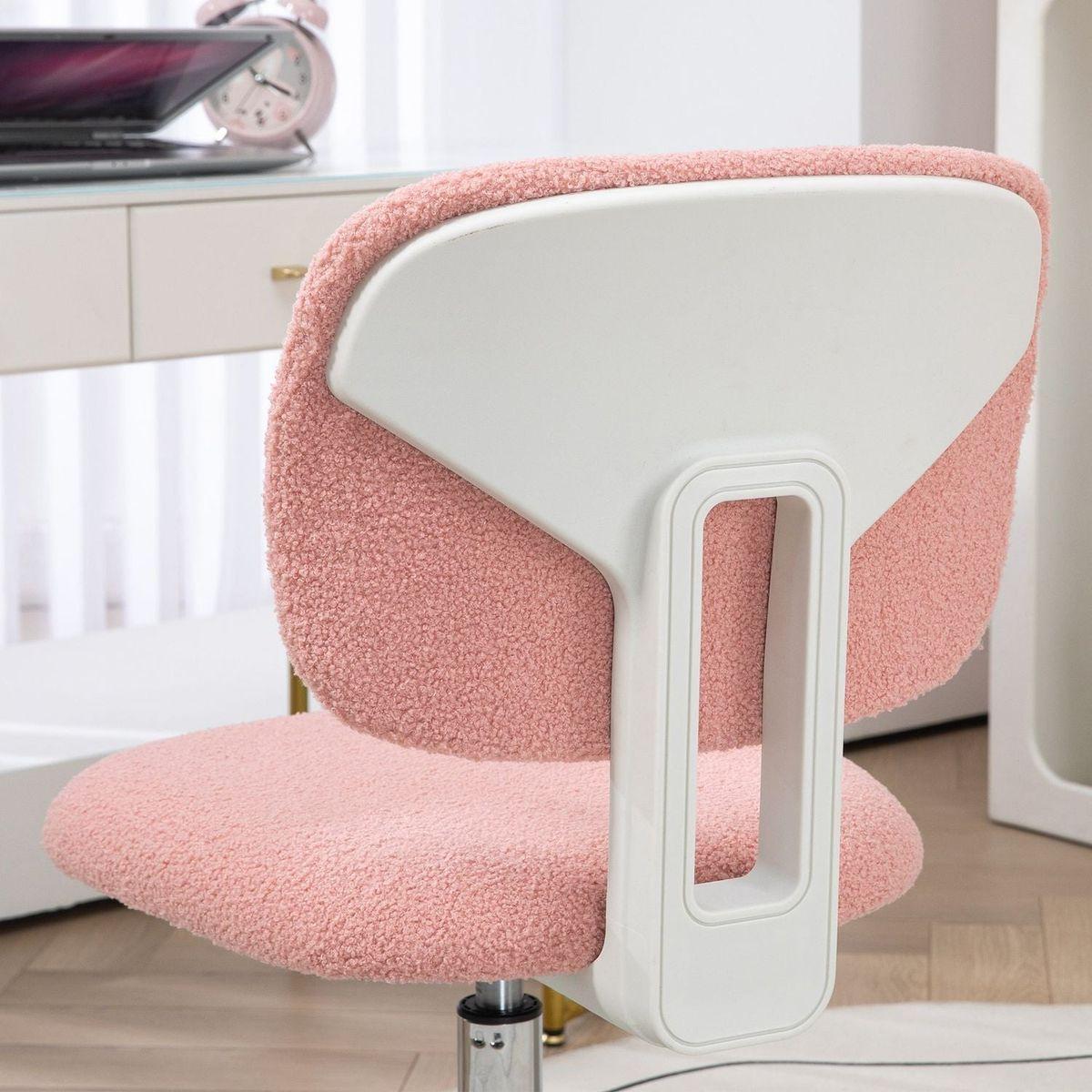 Vinsetto Cute Armless Office Chair, Teddy Fleece Fabric Computer Desk Chair, Vanity Task Chair with Adjustable Height, Swivel Wheels, Mid Back, Pink