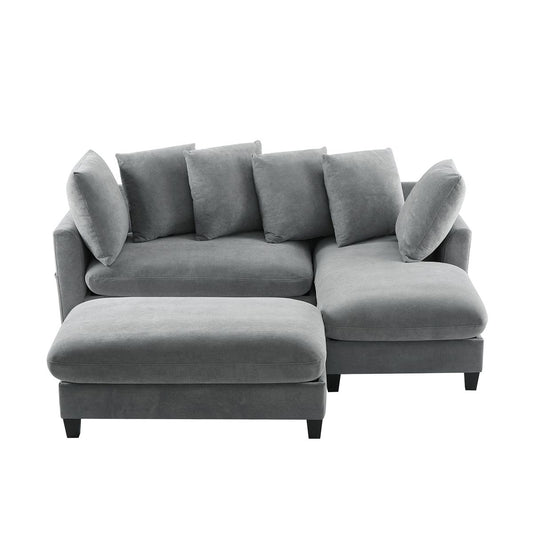 Modern L-Shaped Sectional Sofa with Storage, Movable Ottoman, and Throw Pillows, Grey Chenille, 83'