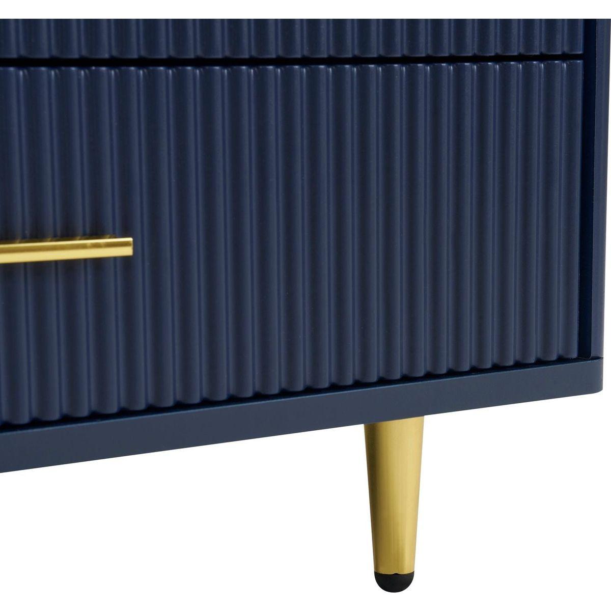 Modern Navy Blue Coffee Table with 2 Glass Door Storage, 4 Drawers, Gold Metal Legs, and Multi-Color Lighting in 47.2"