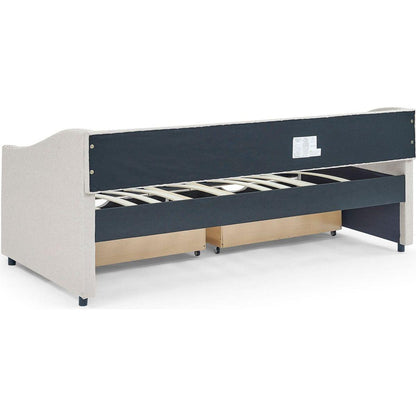 Twin Size Daybed with Drawers Upholstered Tufted Sofa Bed, with Button on Back and Copper Nail on Waved Shape Arms, Beige(81.5"x41"x30.5")