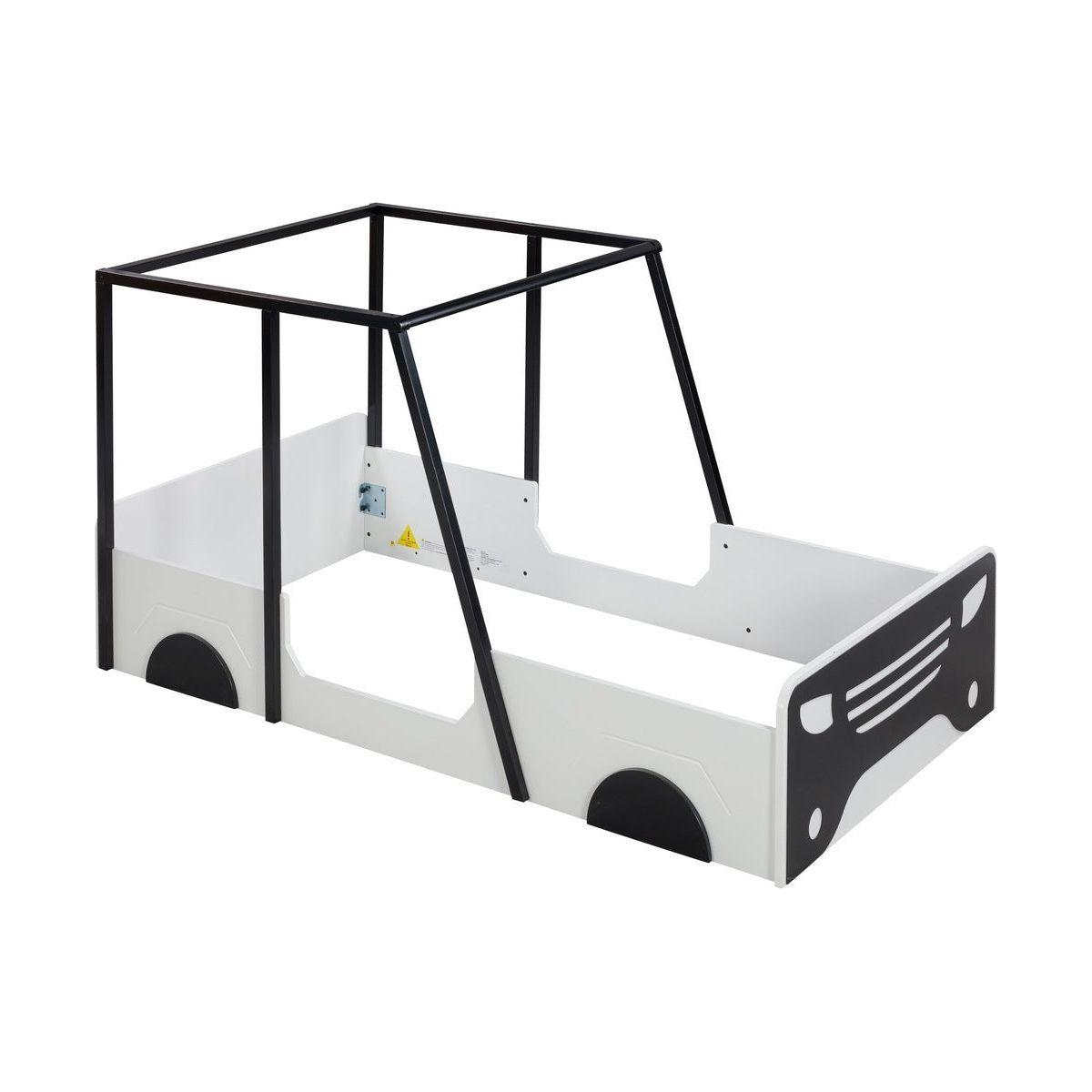 Twin Size Car-shaped Bed with Roof,Wooden Twin Floor Bed with wheels and door Design,Montessori Inspired Bedroom,Black