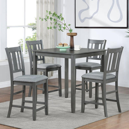 5 Piece Dining Table Set, Wooden Dining Square Table Set for 4, Counter Height Kitchen Table Set with Square Table and 4 Upholstered Chairs for Small Space, Gray - Streamdale Furniture
