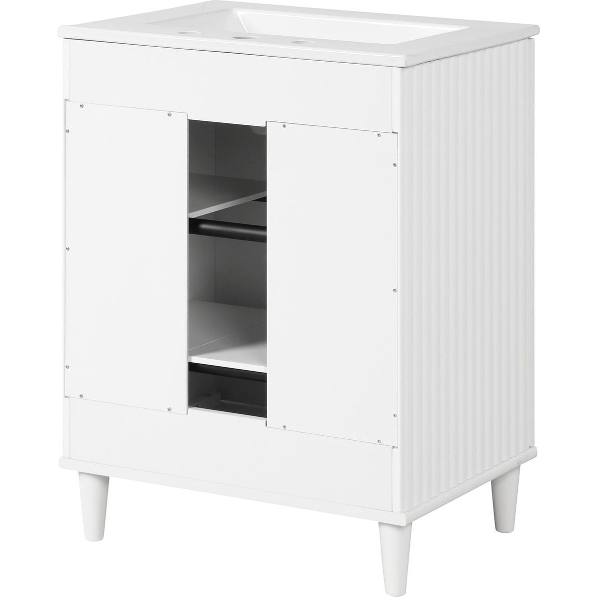 24" Bathroom Vanity with Sink, Bathroom Vanity Cabinet with Two Doors, Adjustable Shelves, Solid Wood and MDF, White