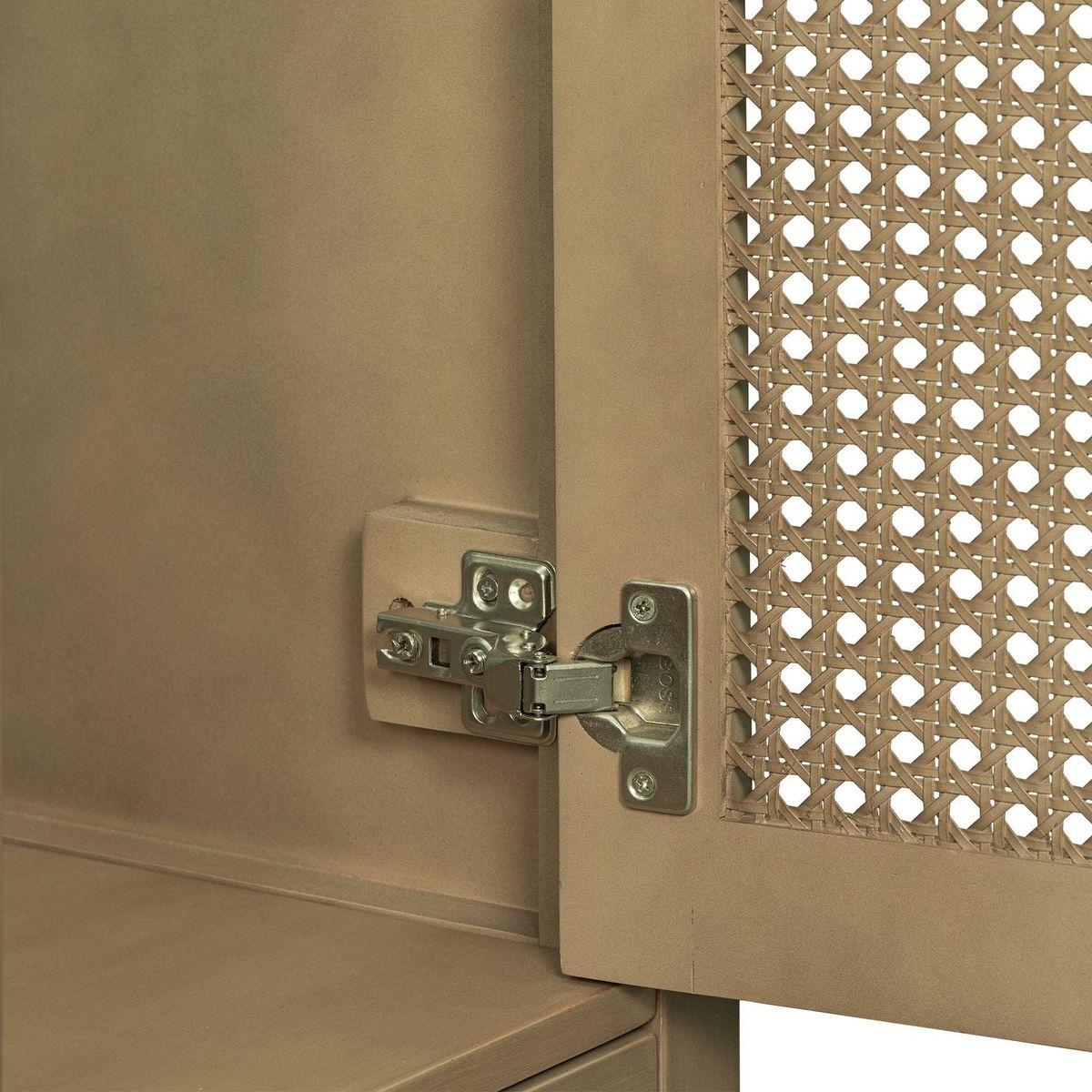 24" Bathroom Vanity with Ceramic Basin, Rattan Bathroom Storage Cabinet with Two Doors and Drawer, Solid Frame, Natural