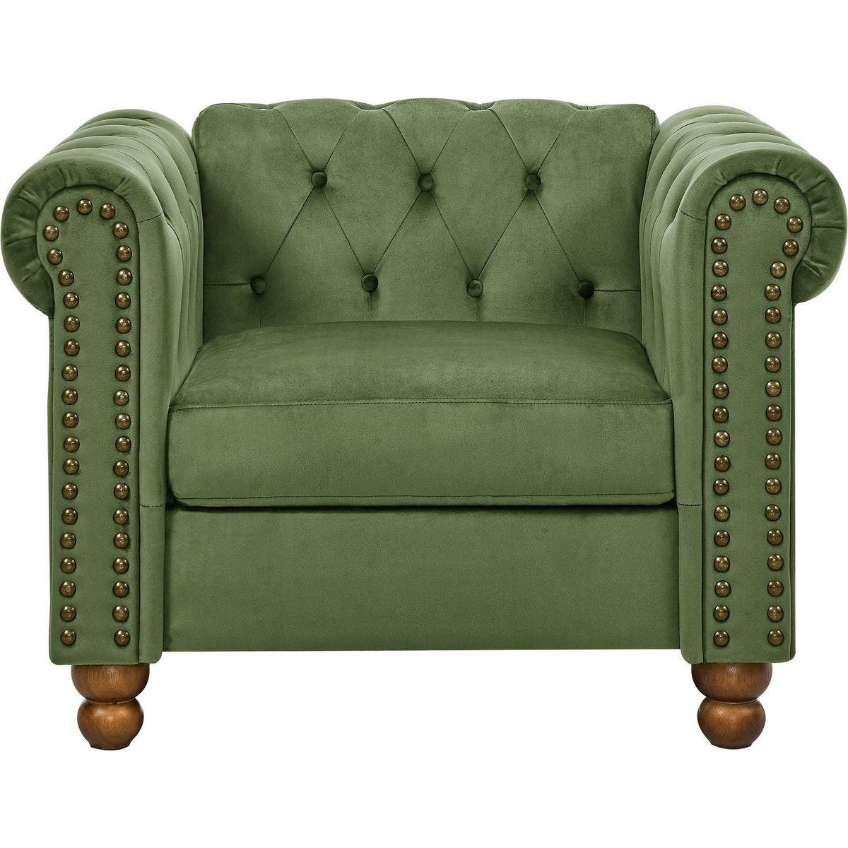 PHOYAL Large CHAIR, Velvet Sofa Classic Tufted Chesterfield Settee Sofa Modern 1 Seater Couch Furniture Tufted Back for Living Room (Green)