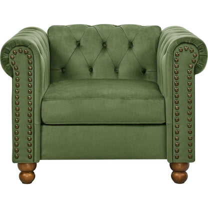 PHOYAL Large CHAIR, Velvet Sofa Classic Tufted Chesterfield Settee Sofa Modern 1 Seater Couch Furniture Tufted Back for Living Room (Green)