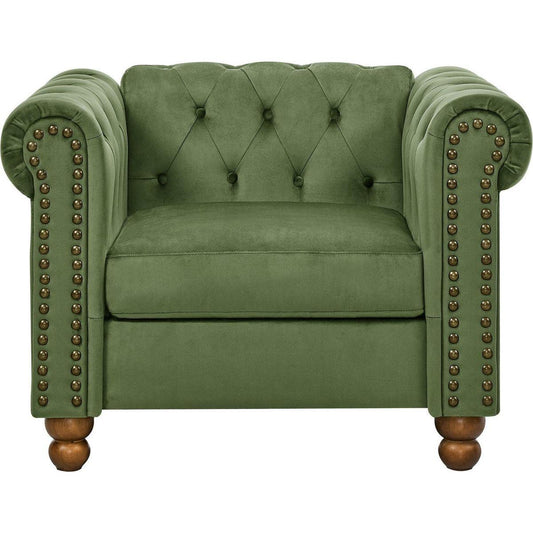 PHOYAL Large CHAIR, Velvet Sofa Classic Tufted Chesterfield Settee Sofa Modern 1 Seater Couch Furniture Tufted Back for Living Room (Green)