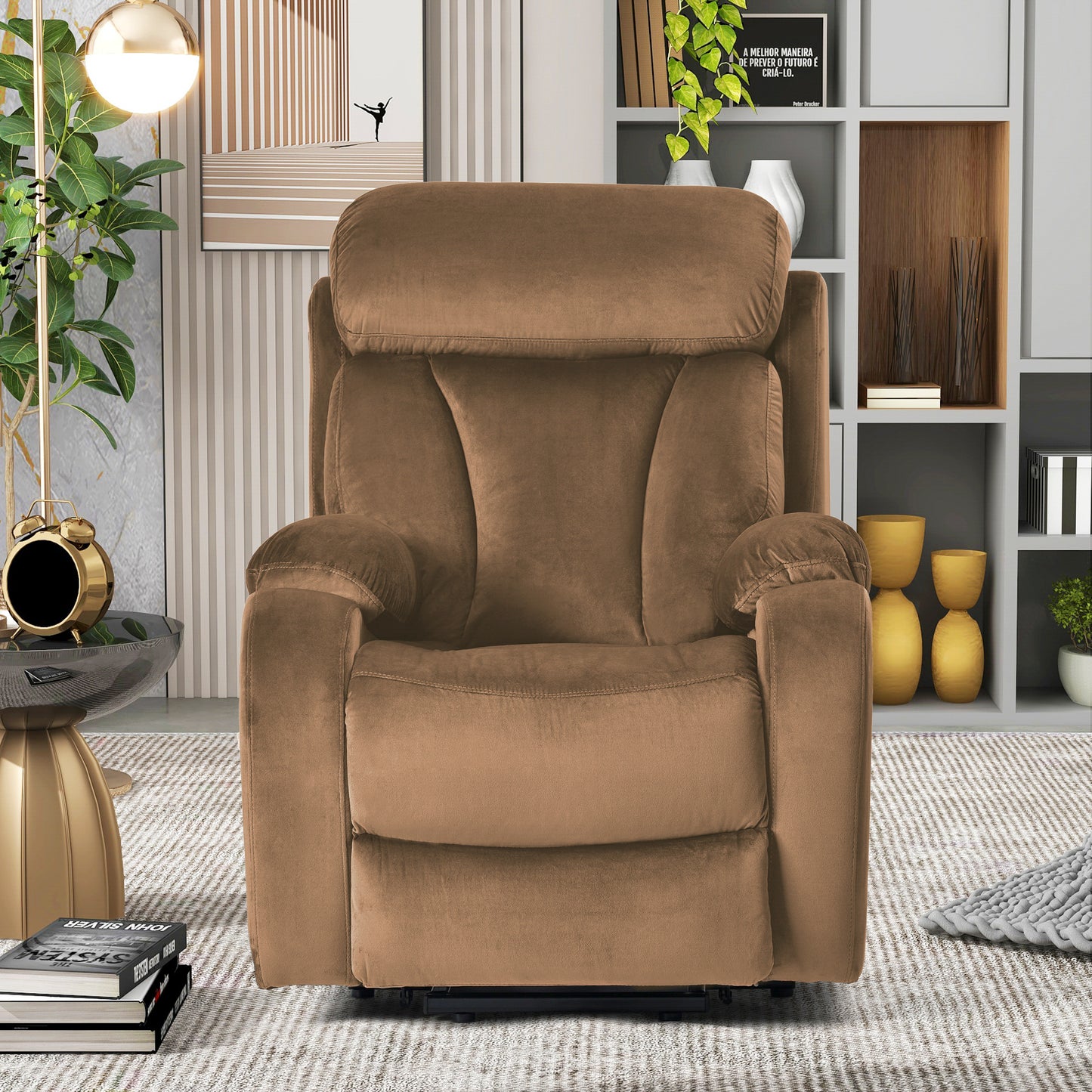 Lift Chair Recliner for Elderly Power Remote Control Recliner Sofa Relax Soft Chair Anti-skid Australia Cashmere Fabric Furniture Living Room(Brown)