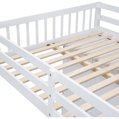 Full Over Twin Bunk Bed with Wardrobe, Drawers, White