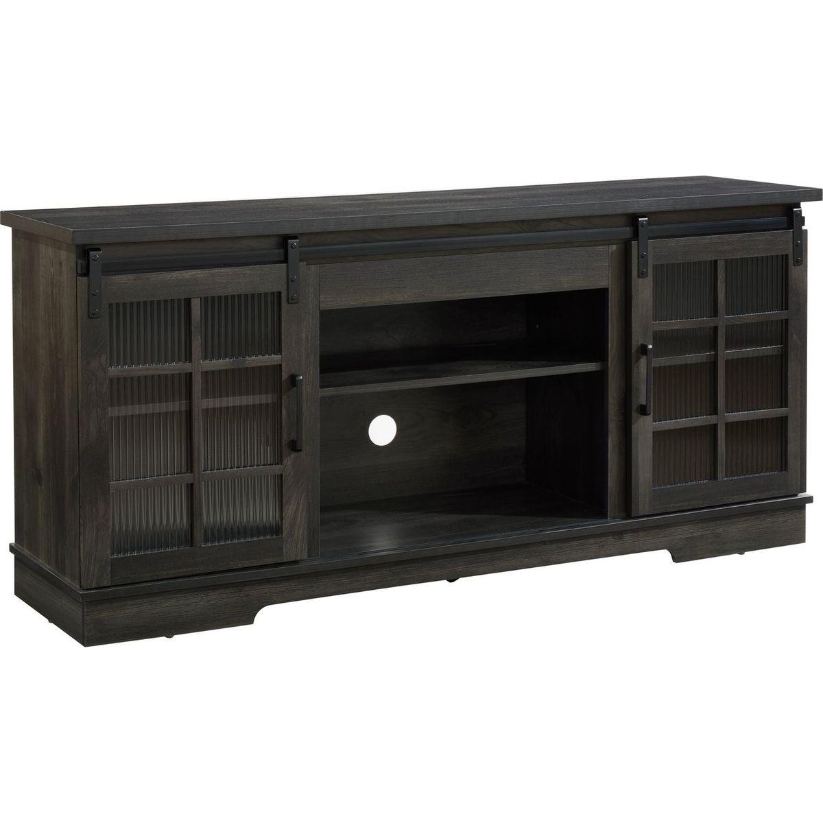 Multipurpose Sliding Door TV Stand Large Storage Cabinet with 2 Sliding Fluted Glass Tempered Doors, TV Up to 65", TV Desk Storage Rack, Charcoal GREY, 59.13"Wx15.94"Dx27.8"H
