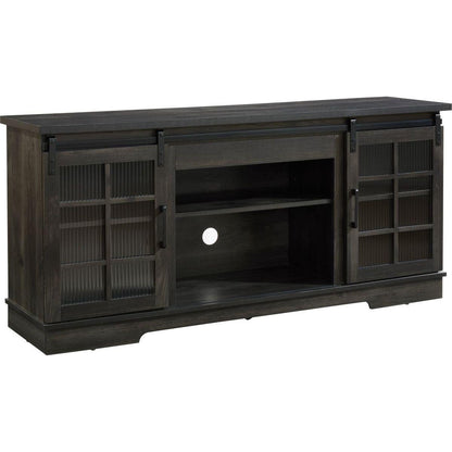 Multipurpose Sliding Door TV Stand Large Storage Cabinet with 2 Sliding Fluted Glass Tempered Doors, TV Up to 65", TV Desk Storage Rack, Charcoal GREY, 59.13"Wx15.94"Dx27.8"H