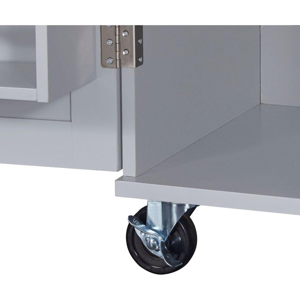 Rolling Kitchen Island with Storage, Kitchen Cart with Rubber Wood Top, 3 Drawer, 2 Slide-Out Shelf and Internal Storage Rack, Kitchen Island on Wheels with Spice Rack & Tower Rack, Grey Blue