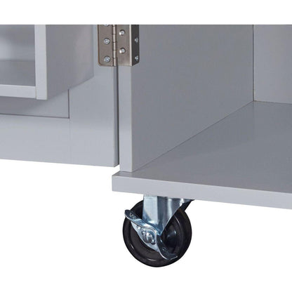 Rolling Kitchen Island with Storage, Kitchen Cart with Rubber Wood Top, 3 Drawer, 2 Slide-Out Shelf and Internal Storage Rack, Kitchen Island on Wheels with Spice Rack & Tower Rack, Grey Blue