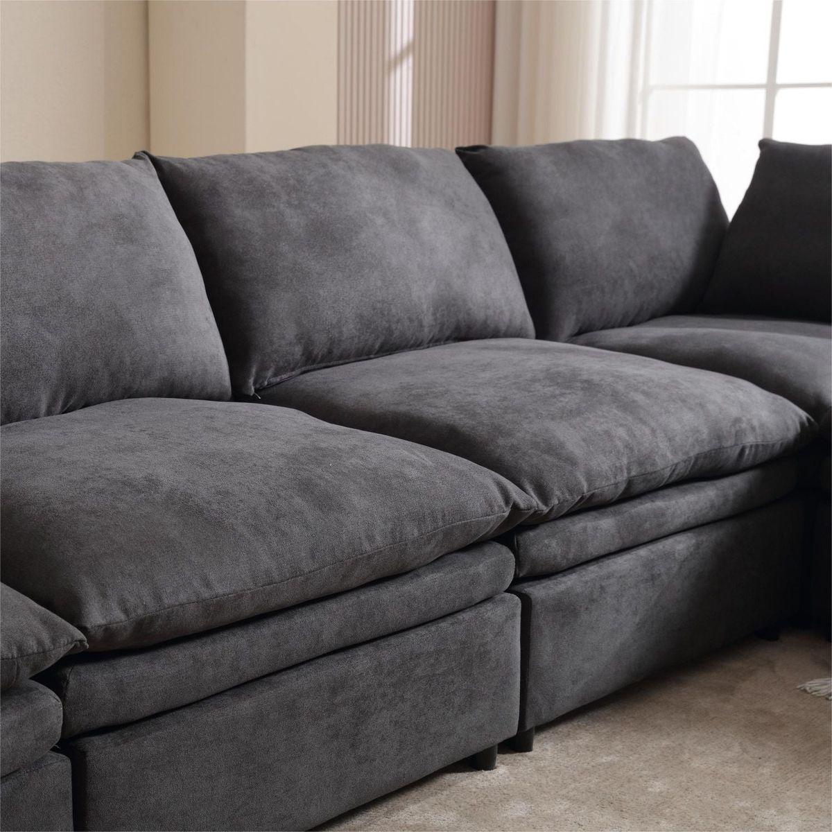 Modern U-shaped Sectional Sofa, 5-seat Upholstered Sofa Furniture,Sleeper Sofa Couch with Chaise Lounge for Living Room,Apartment,Dark Gray,Polyester