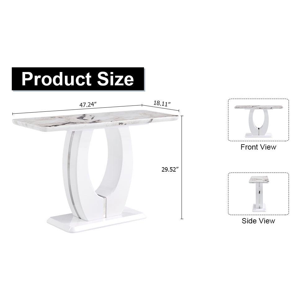 Modern Simple Glossy White Rectangular Counter Bar Table 47.24" x 18.11" x 29.52" For Living Room Bedroom Bedside Entrance House Balcony Office Bathroom.
