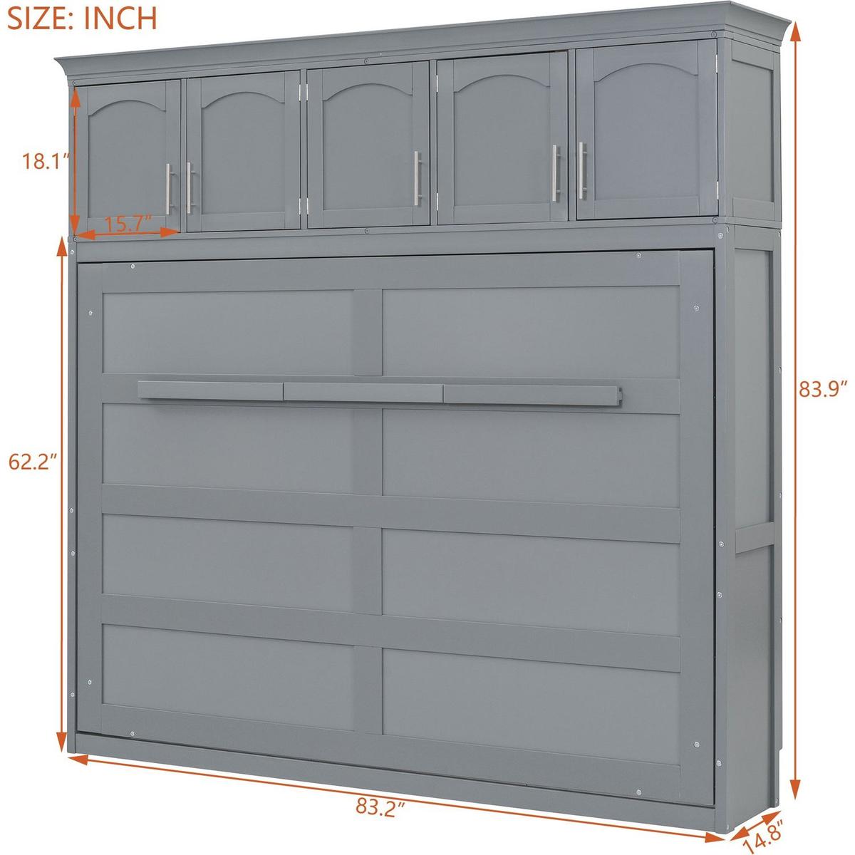 Full Size Murphy Bed Wall Bed with Top Cabinets,Gray