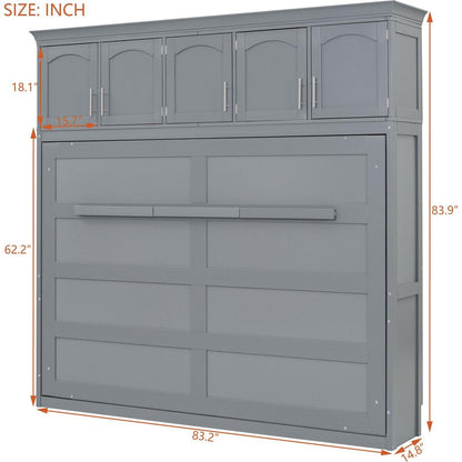 Full Size Murphy Bed Wall Bed with Top Cabinets,Gray