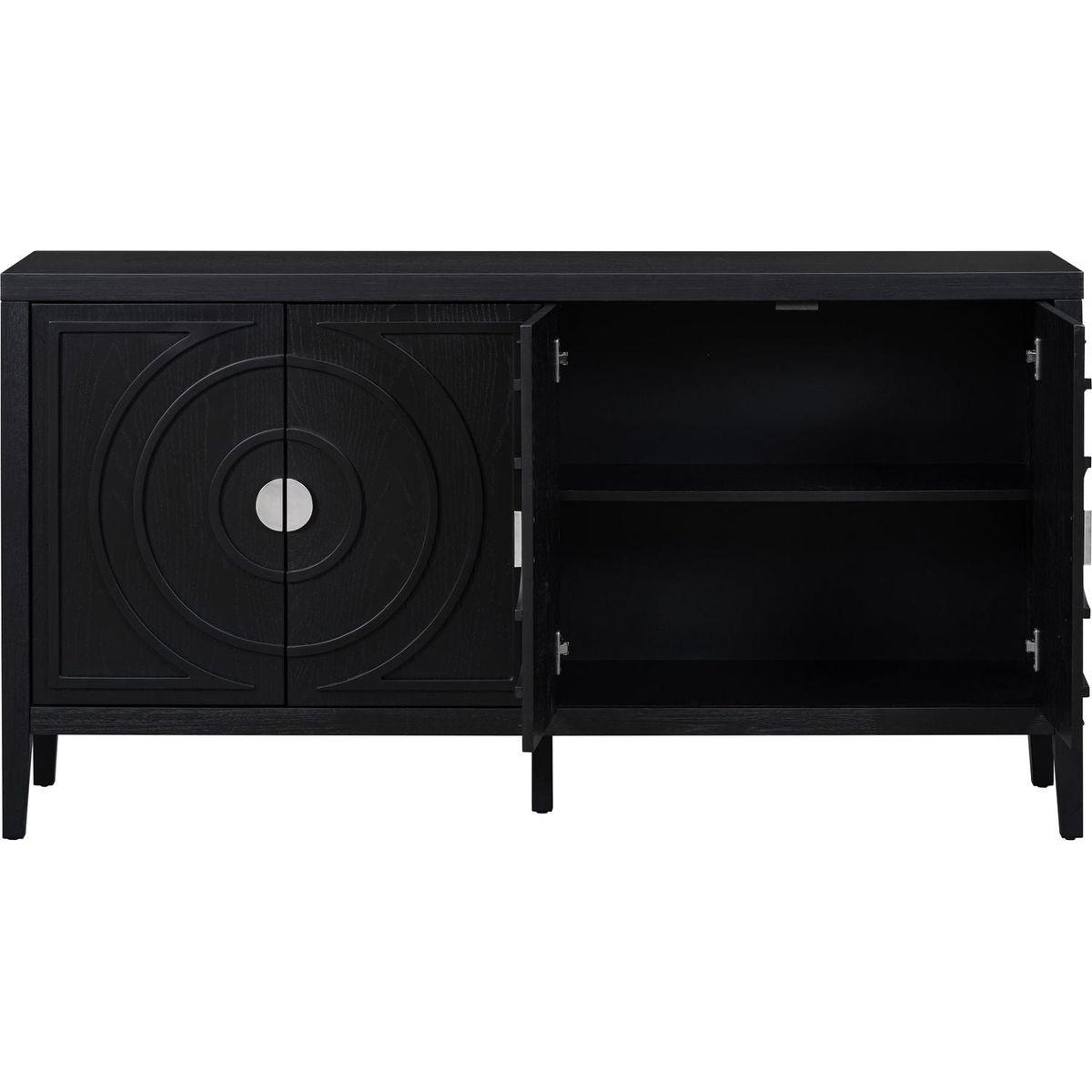 Retro Sideboard door with Circular Groove Design Round Metal Door Handle for Entrance, Dining Room, Living Room (Black)