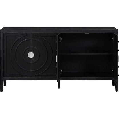 Retro Sideboard door with Circular Groove Design Round Metal Door Handle for Entrance, Dining Room, Living Room (Black)
