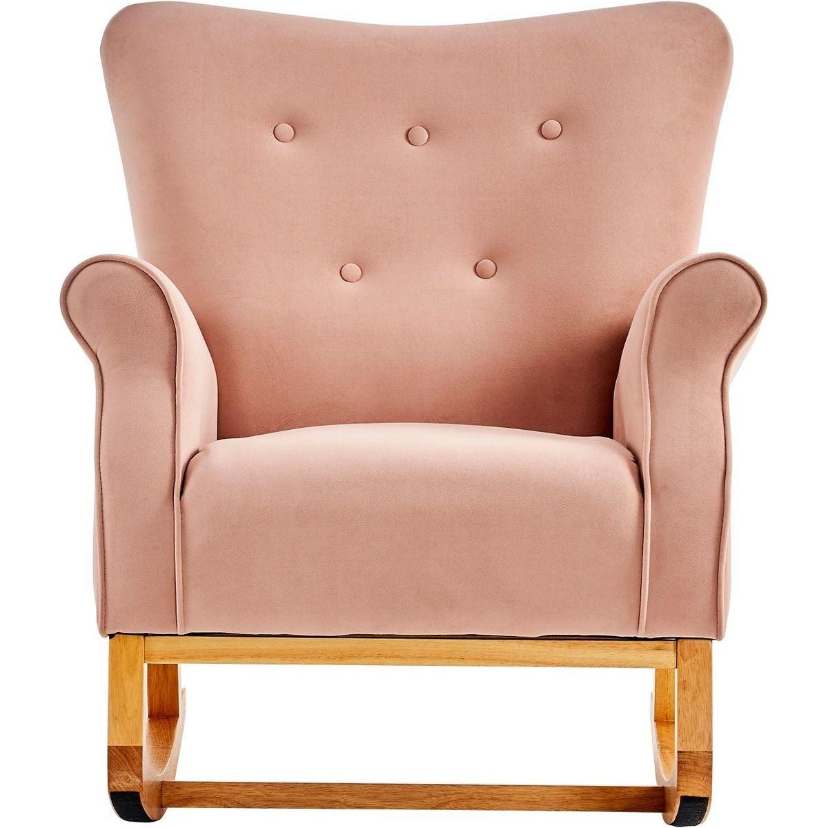 Baby Room High Back Rocking Chair Nursery Chair, Comfortable Rocker Fabric Padded Seat, Modern High Back Armchair