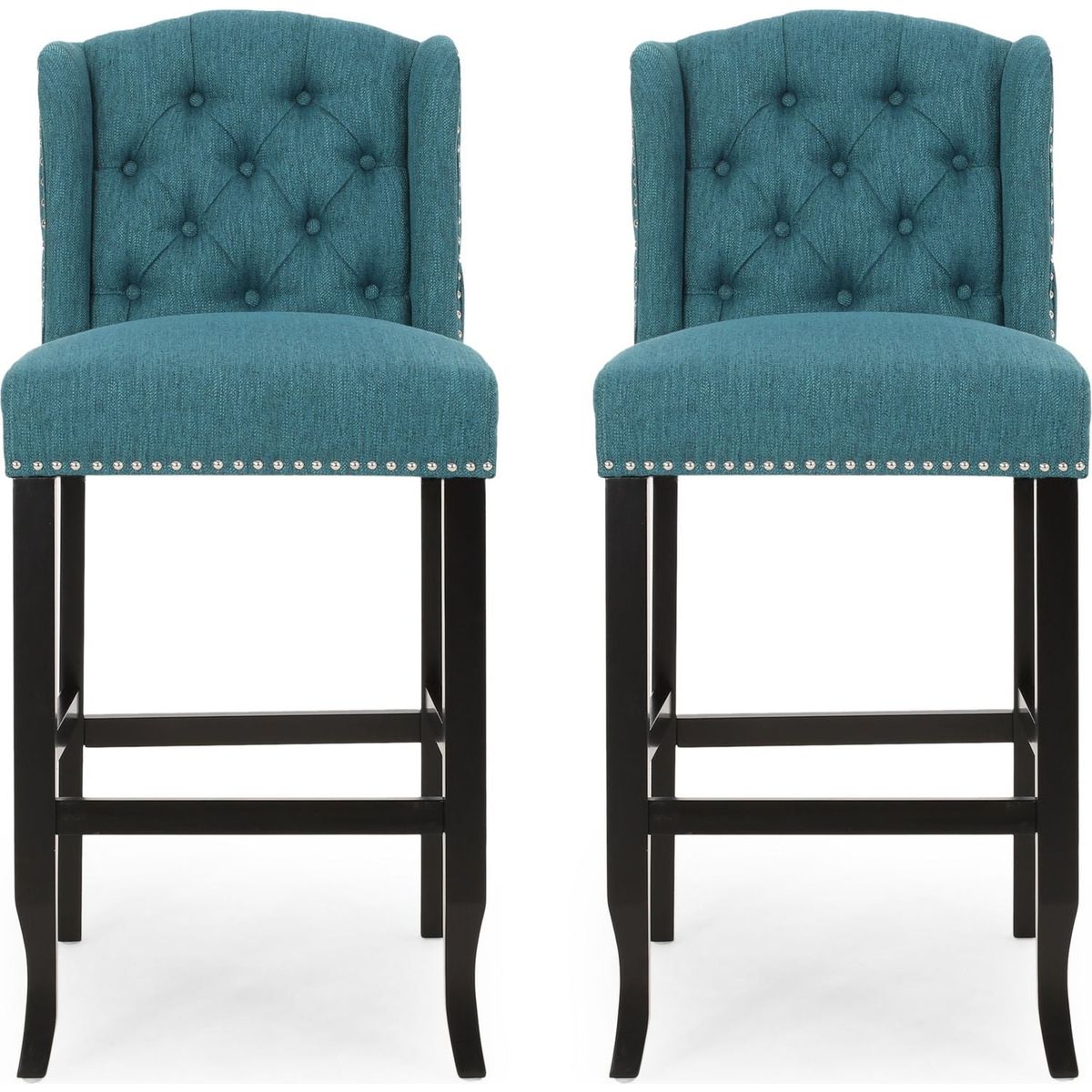 Vienna Contemporary Fabric Tufted Wingback 31 Inch Counter Stools, Set of 2, Teal and Dark Brown
