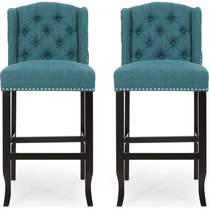Vienna Contemporary Fabric Tufted Wingback 31 Inch Counter Stools, Set of 2, Teal and Dark Brown