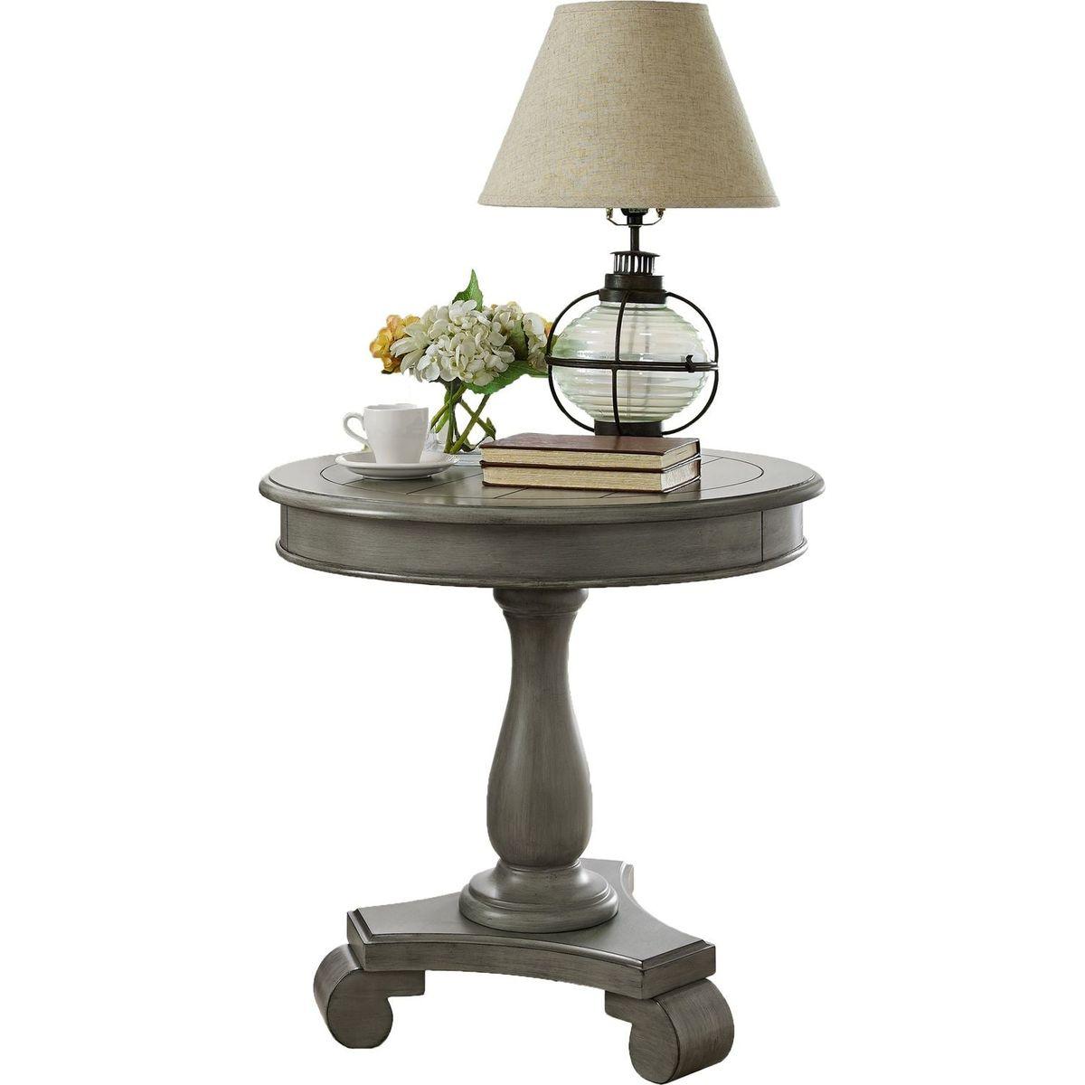 Rene Round Wood Pedestal Side Table, Gray