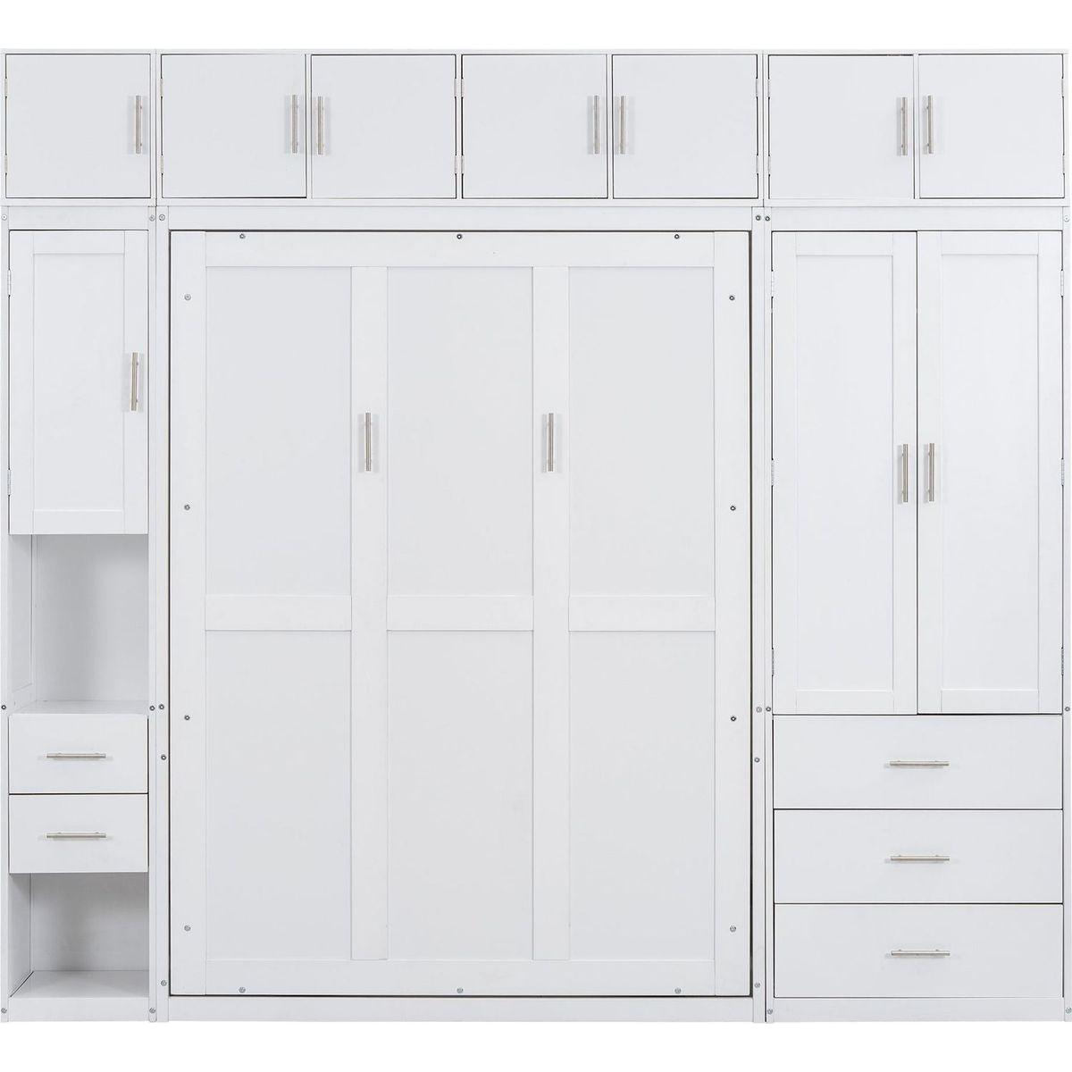 Full Size Murphy Bed with Lockers and Wardrobes, With installation video, White
