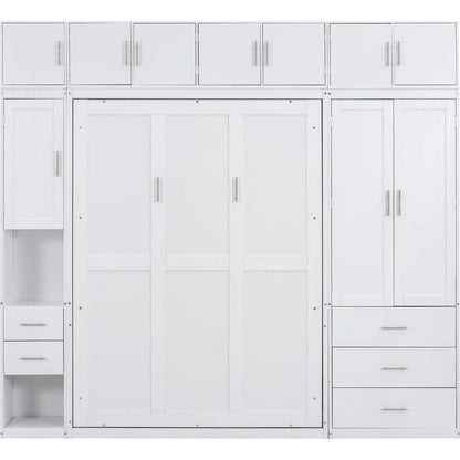 Full Size Murphy Bed with Lockers and Wardrobes, With installation video, White
