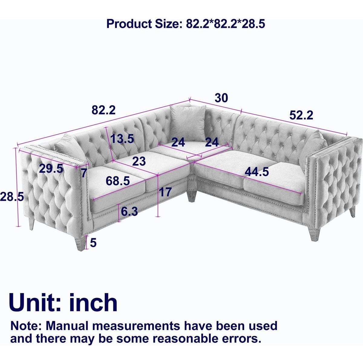 82.2-Inch Velvet Corner Sofa Covers, L-Shaped Sectional Couch, 5-Seater Corner Sofas with 3 Cushions for Living Room, Bedroom, Apartment, Office