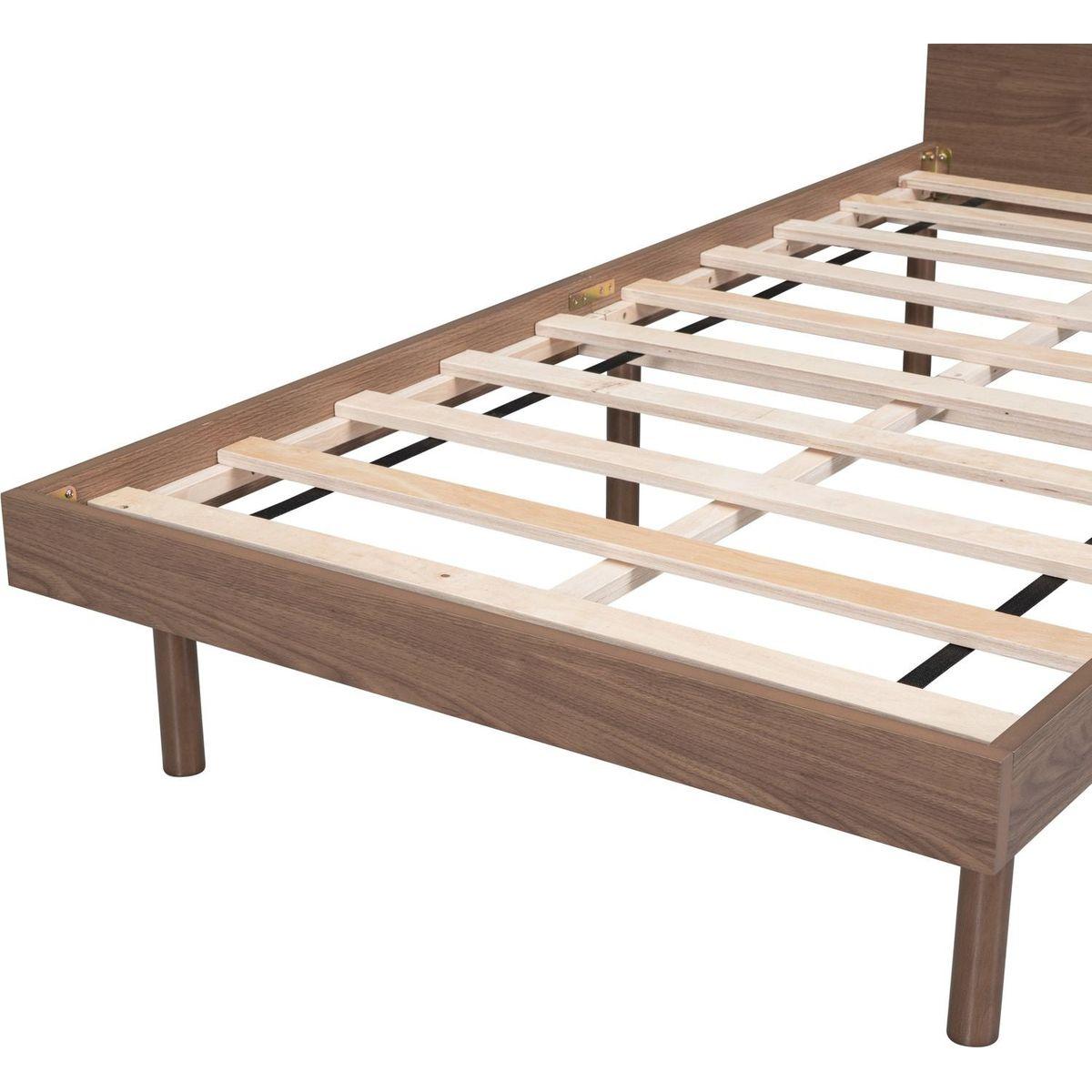 Modern Design Twin Size Platform Bed Frame with Built-in USB port for Walnut Color