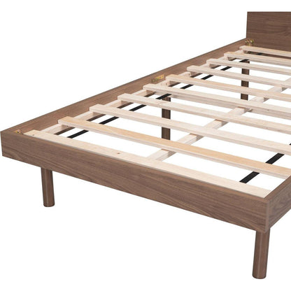 Modern Design Twin Size Platform Bed Frame with Built-in USB port for Walnut Color