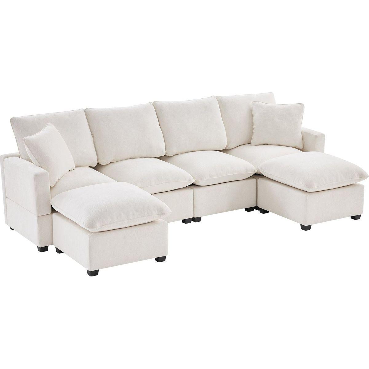 110x57" Modern U Shape Modular Sofa, 6 Seat Chenille Sectional Couch Set with 2 Pillows Included, Freely Combinable Indoor Funiture for Living Room, Apartment, Office, 2 Colors