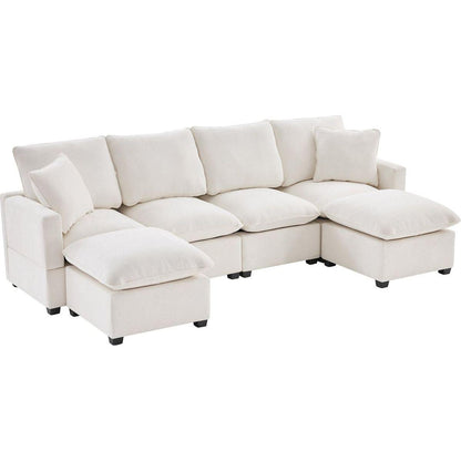 110x57" Modern U Shape Modular Sofa, 6 Seat Chenille Sectional Couch Set with 2 Pillows Included, Freely Combinable Indoor Funiture for Living Room, Apartment, Office, 2 Colors