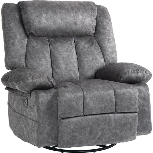 Swivel Rocker Recliner Chair for Living Room, Fabric Reclining Chair for Nursery, Rocking Chair with Footrest, Side Pockets, Charcoal Gray