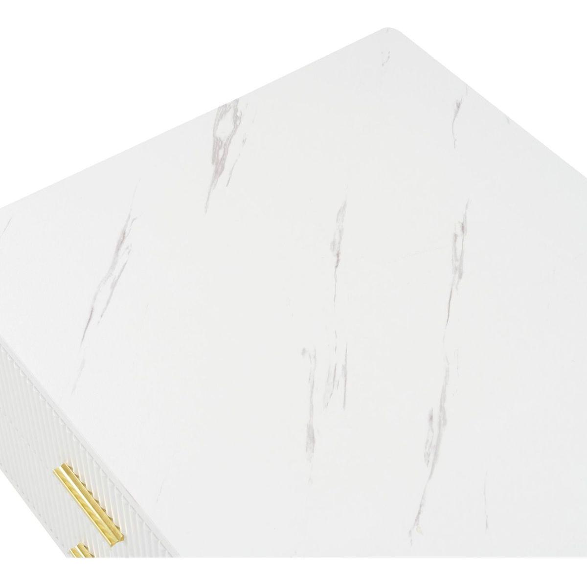 Modern White Coffee Table with 2 Glass Door Storage, 4 Drawers, Gold Metal Legs, and Multi-Color Lighting in 47.2"