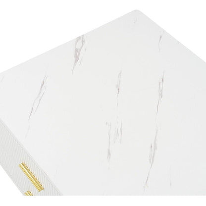 Modern White Coffee Table with 2 Glass Door Storage, 4 Drawers, Gold Metal Legs, and Multi-Color Lighting in 47.2"