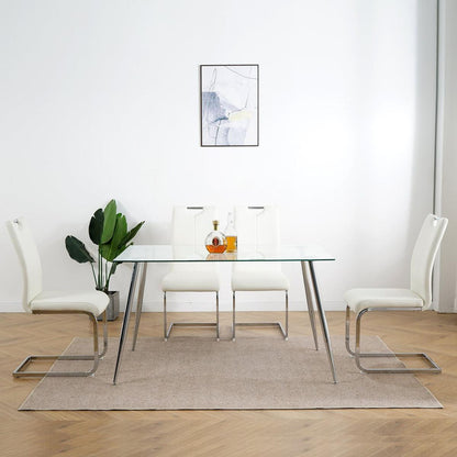 Modern Dining Chairs with Faux Leather Padded Seat Dining Living Room Chairs Upholstered Chair with Chrome Metal Legs Design for Kitchen, Living, Bedroom, Dining Room Side Chairs Set of 4