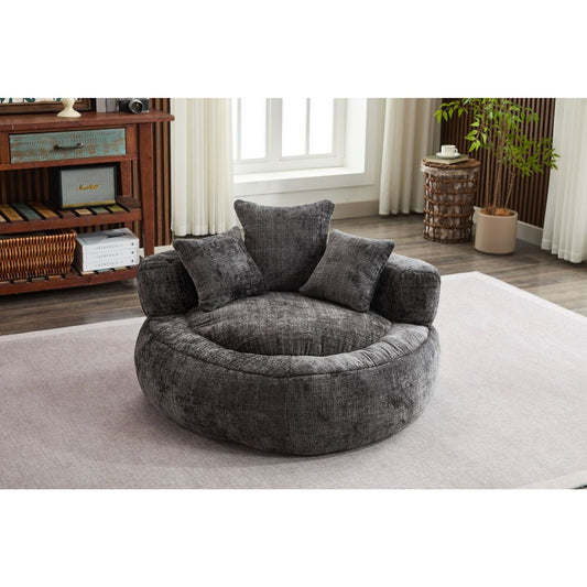 Memory Foam Bean Bag Chairs for Adults/Teens with Filling,Bean Bag Lazy Sofa with Ultra Soft Chenille Cover,Round Bean Bag,Indoor & Outdoor(Black)