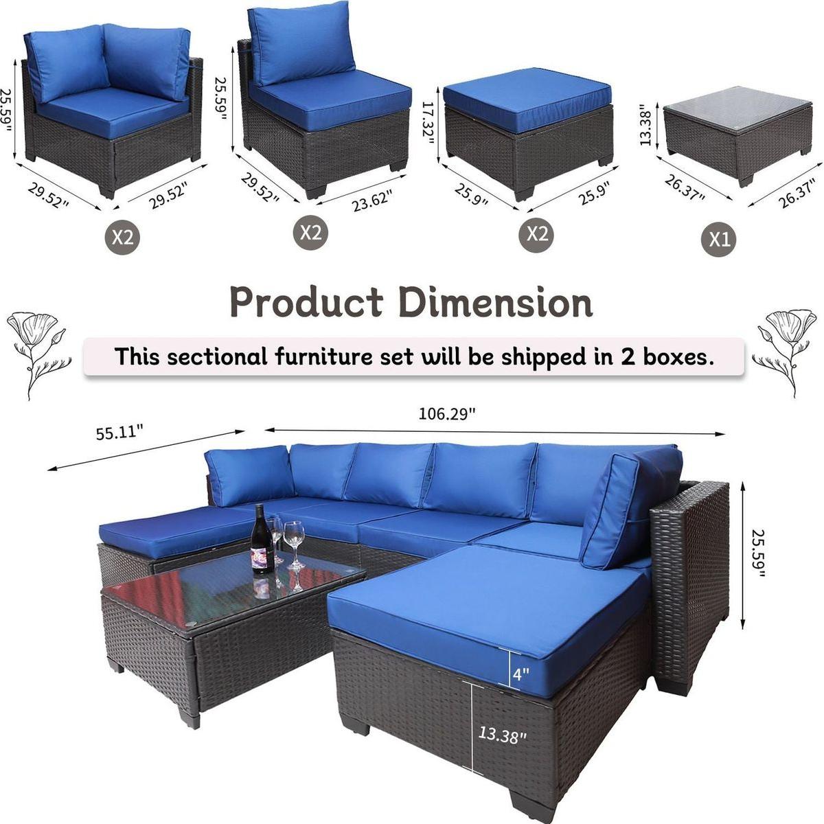 Outdoor Garden Patio Furniture 7-Piece PE Rattan Wicker Cushioned Sofa Sets and Coffee Table, patio furniture set;outdoor couch;outdoor couch patio furniture;outdoor sofa;patio couch