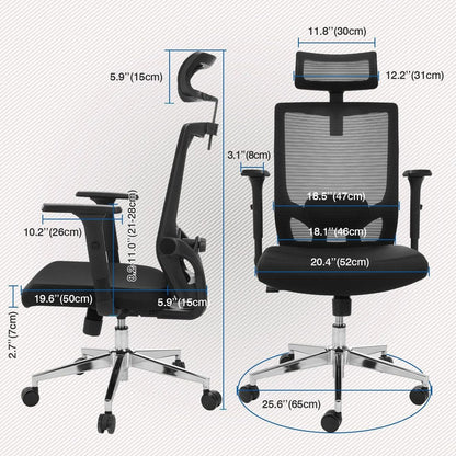 Ergonomic Office Chair with Adjustable Headrest, Lumbar Support, Mesh Desk Chair, Swivel Executive Task Chair, Computer Chair