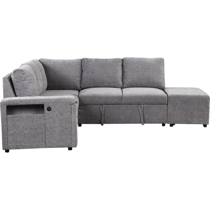 L-shaped Padded Modular Sofa with Storage Space, USB Ports, and Cup Holders on the Armrests, Suitable for Living Rooms, Offices, and Apartments.