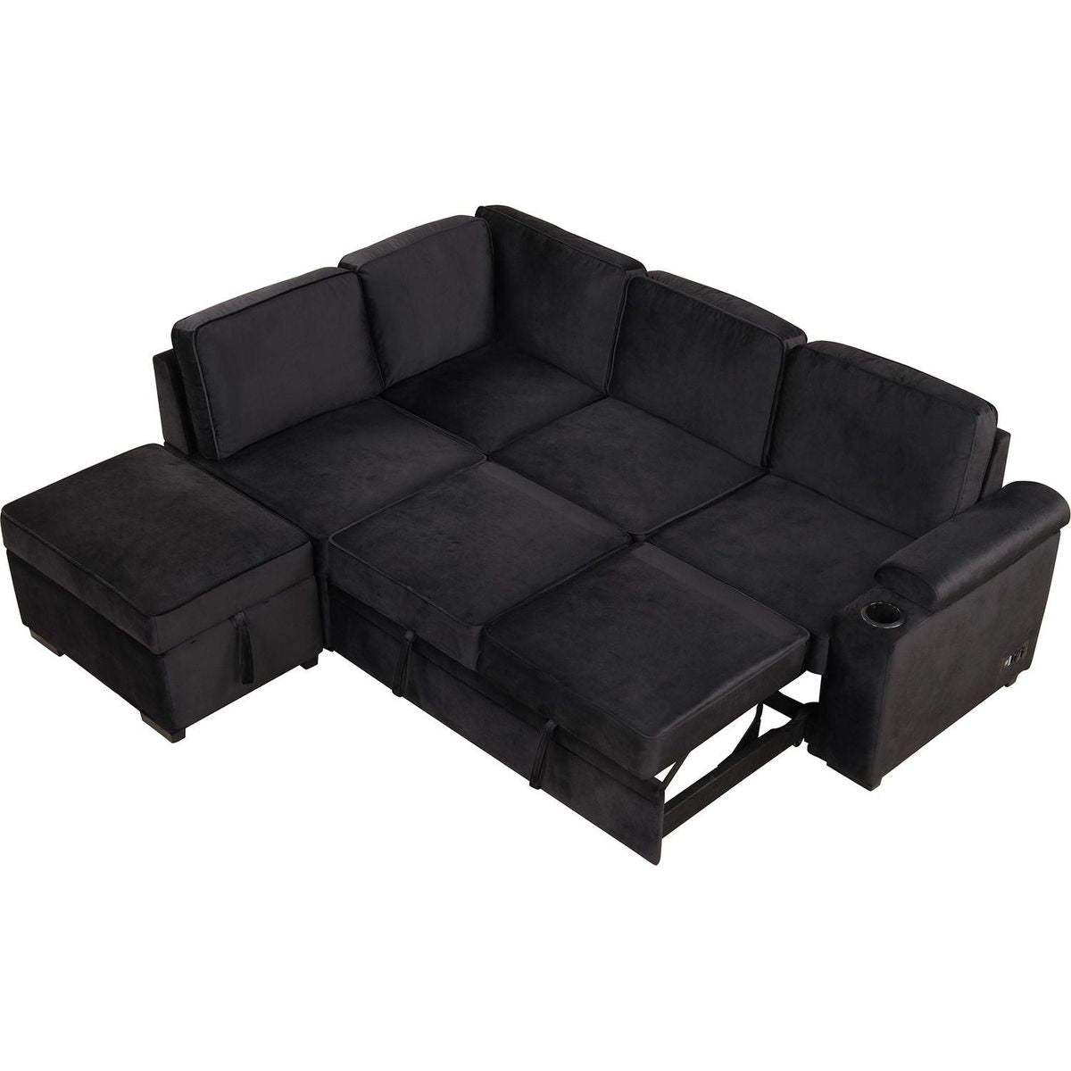 87.4" Sleeper Sofa Bed,2 in 1 Pull Out sofa bed L Shape Couch with Storage Ottoman for Living Room,Bedroom Couch and Small Apartment, Black