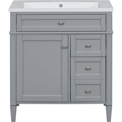 30" Bathroom Vanity with Top Sink, Modern Bathroom Storage Cabinet with 2 Drawers and a Tip-out Drawer, Single Sink Bathroom Vanity